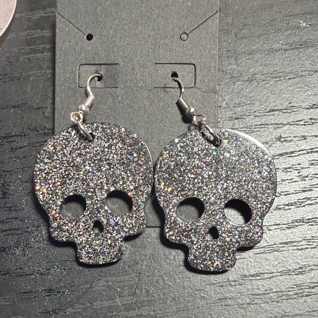 Glitter Skull Earrings Handmade!